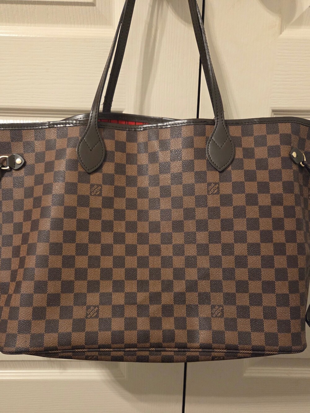 Designer Inspired Brown Checkered Neverfull Tote Daimer Ebene